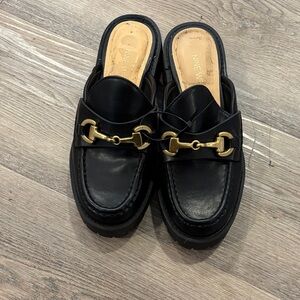 Nine West Black Mules with Gold Detail
